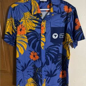 Tropical Blue and Orange Monstera Men's Shirt M